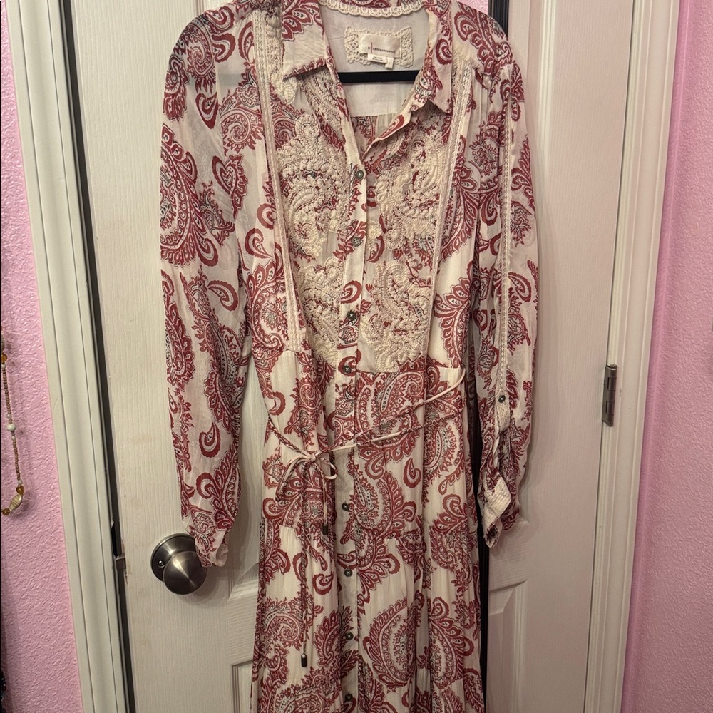 Anthropologie Cream and Red Paisley Dress